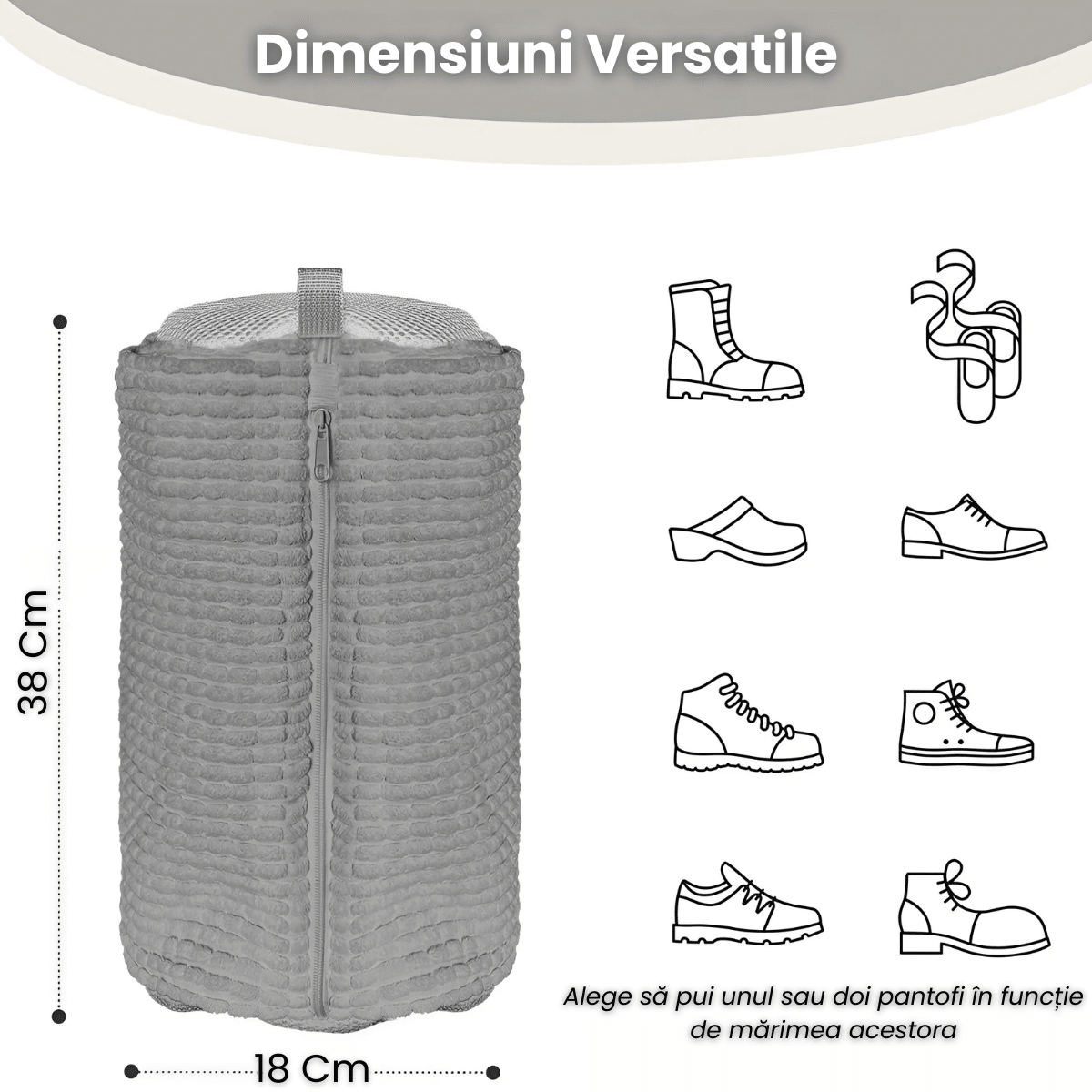 Sac Spalat Incaltaminte HASEPE, Protectie Pantofi in Masina de Spalat, Fibra Moale, Material Rezistent, Fermoar Premium, 39x19 cm, Gri - HASEPE