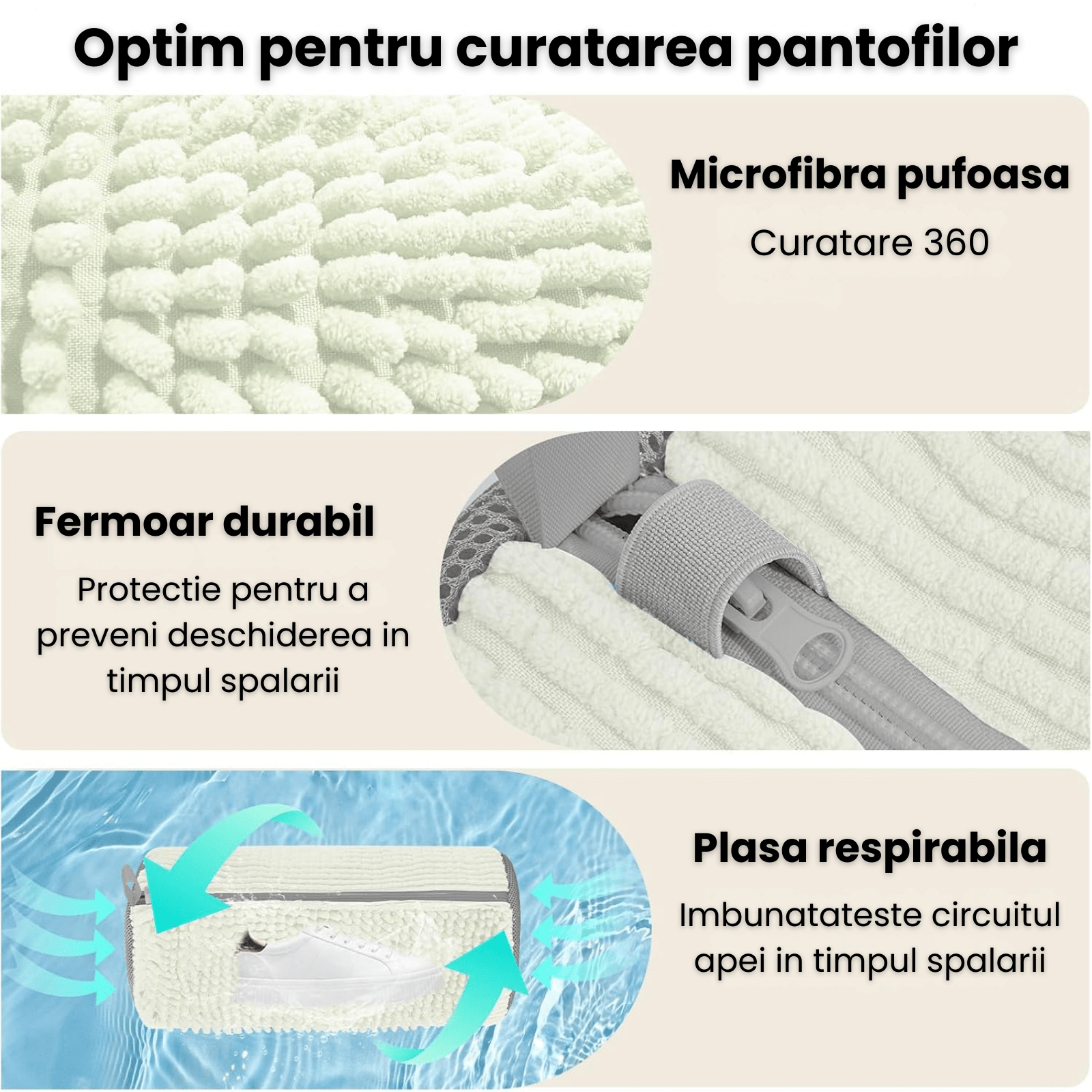 Sac Spalat Incaltaminte HASEPE pentru Masina de Spalat, Protectie Pantofi, Fibra Moale, Material Rezistent, Fermoar Premium, 39x19 cm, Alb/Gri - HASEPE