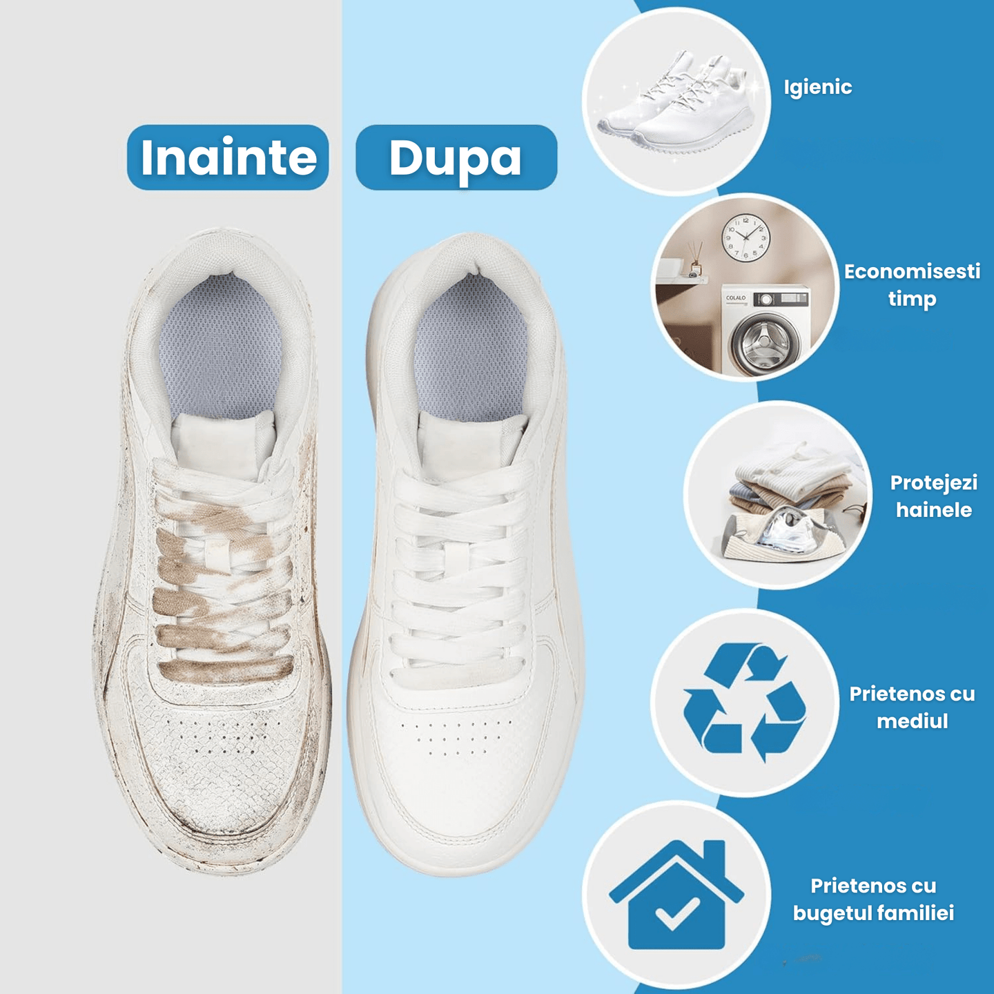 Sac Spalat Incaltaminte HASEPE pentru Masina de Spalat, Protectie Pantofi, Fibra Moale, Material Rezistent, Fermoar Premium, 39x19 cm, Alb/Gri - HASEPE