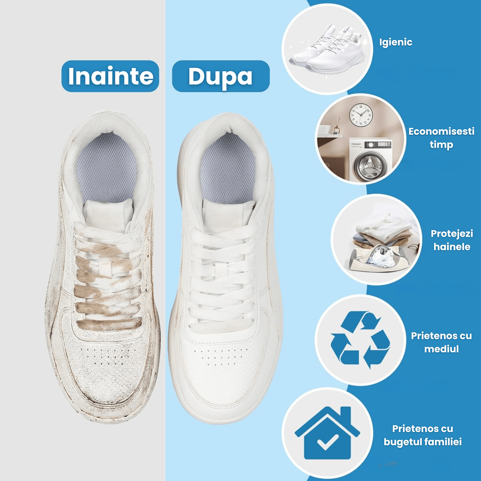 Sac Spalat Incaltaminte HASEPE pentru Masina de Spalat, Protectie Pantofi, Fibra Moale, Material Rezistent, Fermoar Premium, 39x19 cm, Alb/Gri - HASEPE
