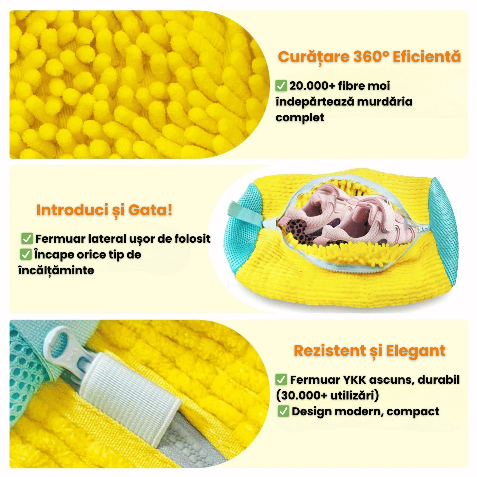 Sac Spalat Incaltaminte HASEPE pentru Masina de Spalat, Protectie Pantofi, Fibra Moale, Material Rezistent, Fermoar Premium, 39x19 cm, Galben/Albastru
