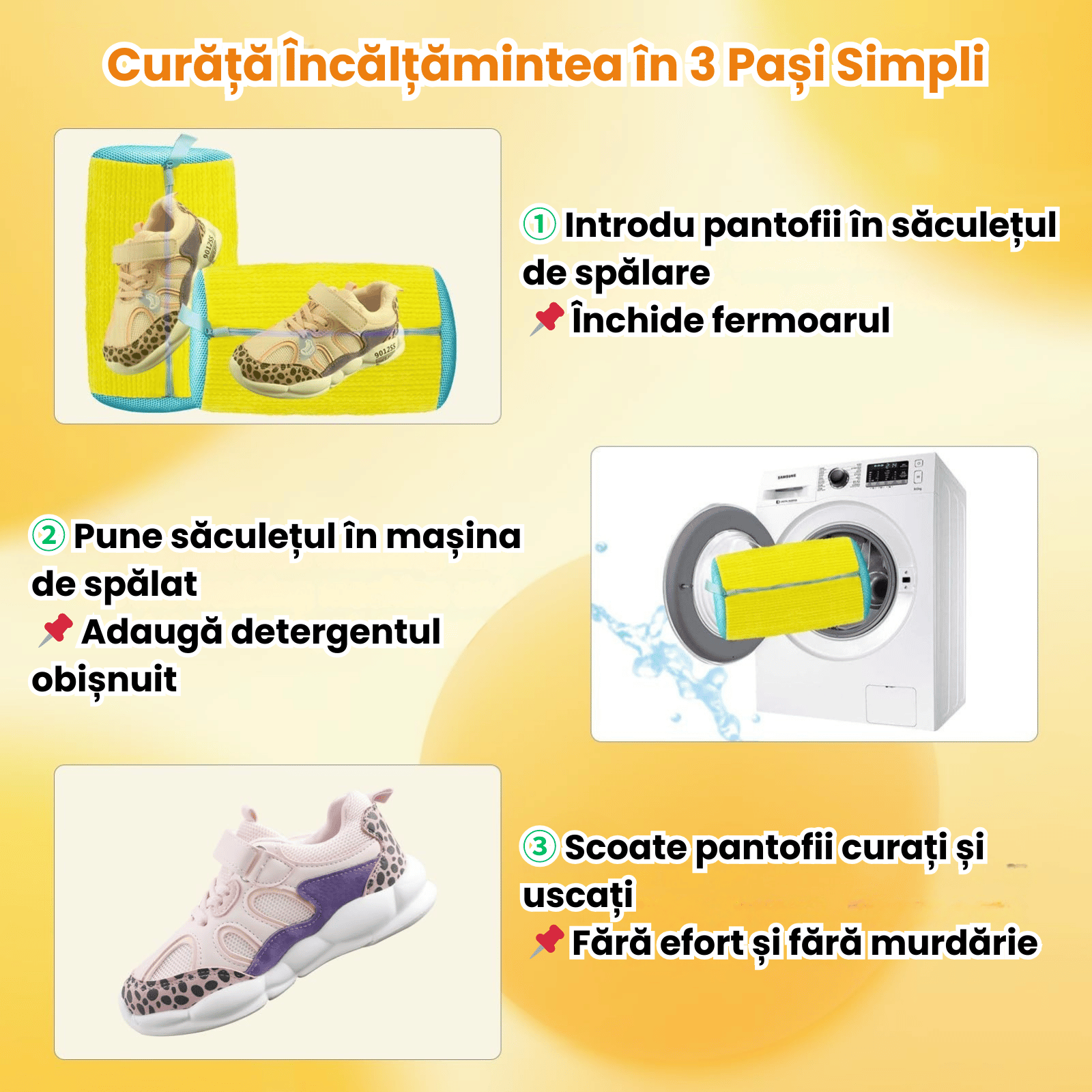 Sac Spalat Incaltaminte HASEPE pentru Masina de Spalat, Protectie Pantofi, Fibra Moale, Material Rezistent, Fermoar Premium, 39x19 cm, Galben/Albastru
