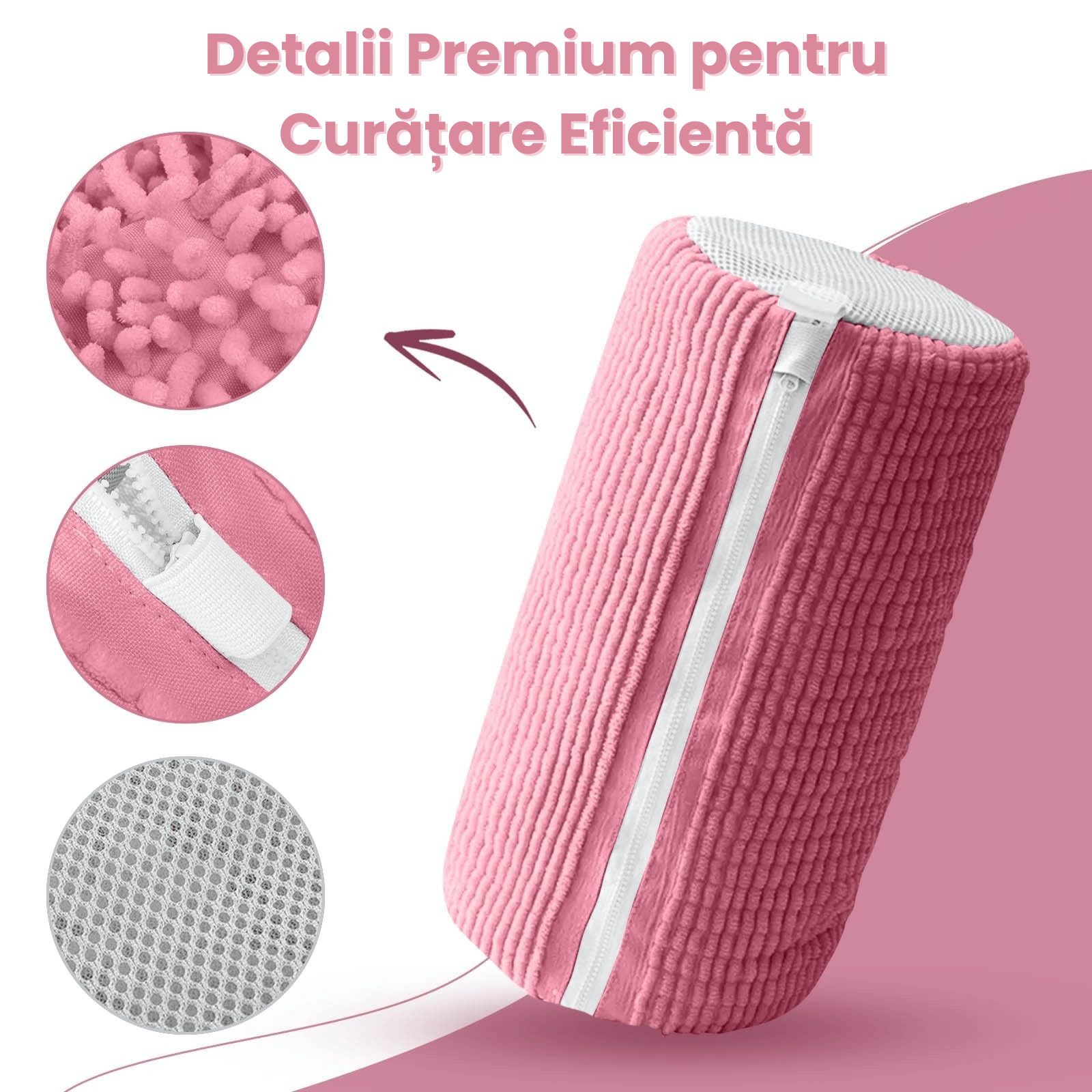 Sac Spalat Incaltaminte HASEPE pentru Masina de Spalat, Protectie Pantofi, Fibra Moale, Material Rezistent, Fermoar Premium, 39x19 cm, Roz - HASEPE