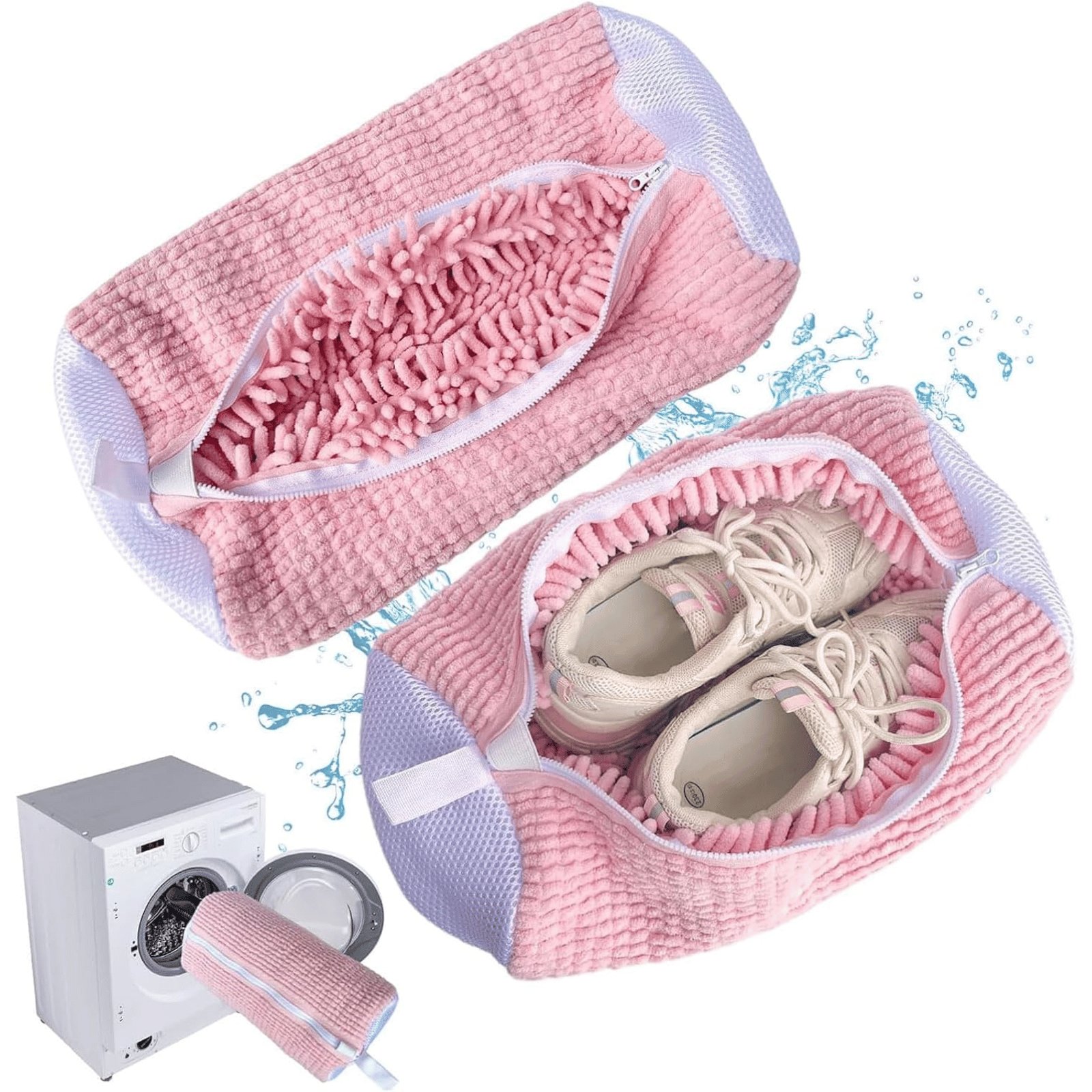 Sac Spalat Incaltaminte HASEPE pentru Masina de Spalat, Protectie Pantofi, Fibra Moale, Material Rezistent, Fermoar Premium, 39x19 cm, Roz - HASEPE