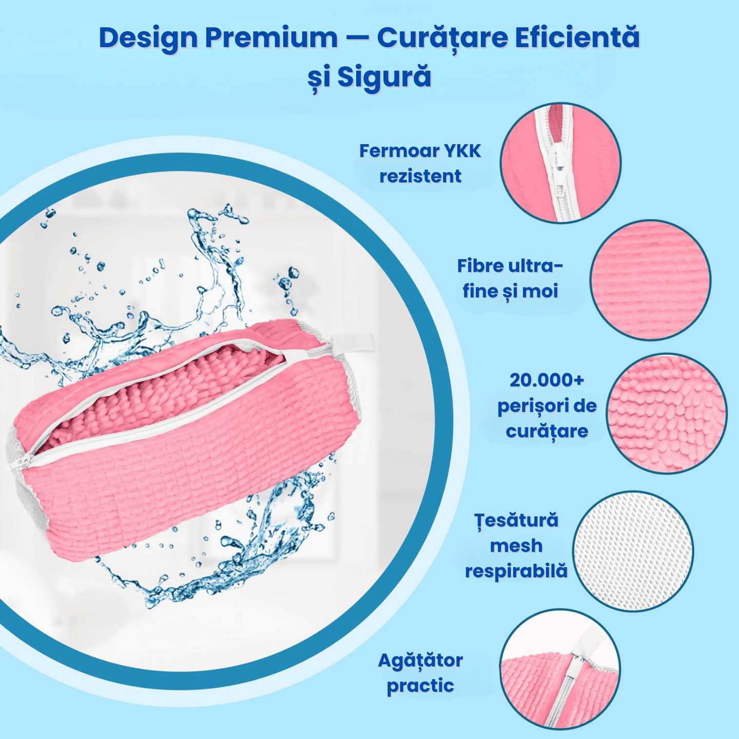 Sac Spalat Incaltaminte HASEPE pentru Masina de Spalat, Protectie Pantofi, Fibra Moale, Material Rezistent, Fermoar Premium, 39x19 cm, Roz - HASEPE