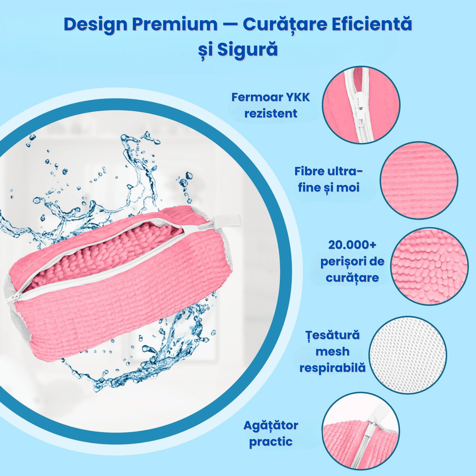Sac Spalat Incaltaminte HASEPE pentru Masina de Spalat, Protectie Pantofi, Fibra Moale, Material Rezistent, Fermoar Premium, 39x19 cm, Roz - HASEPE