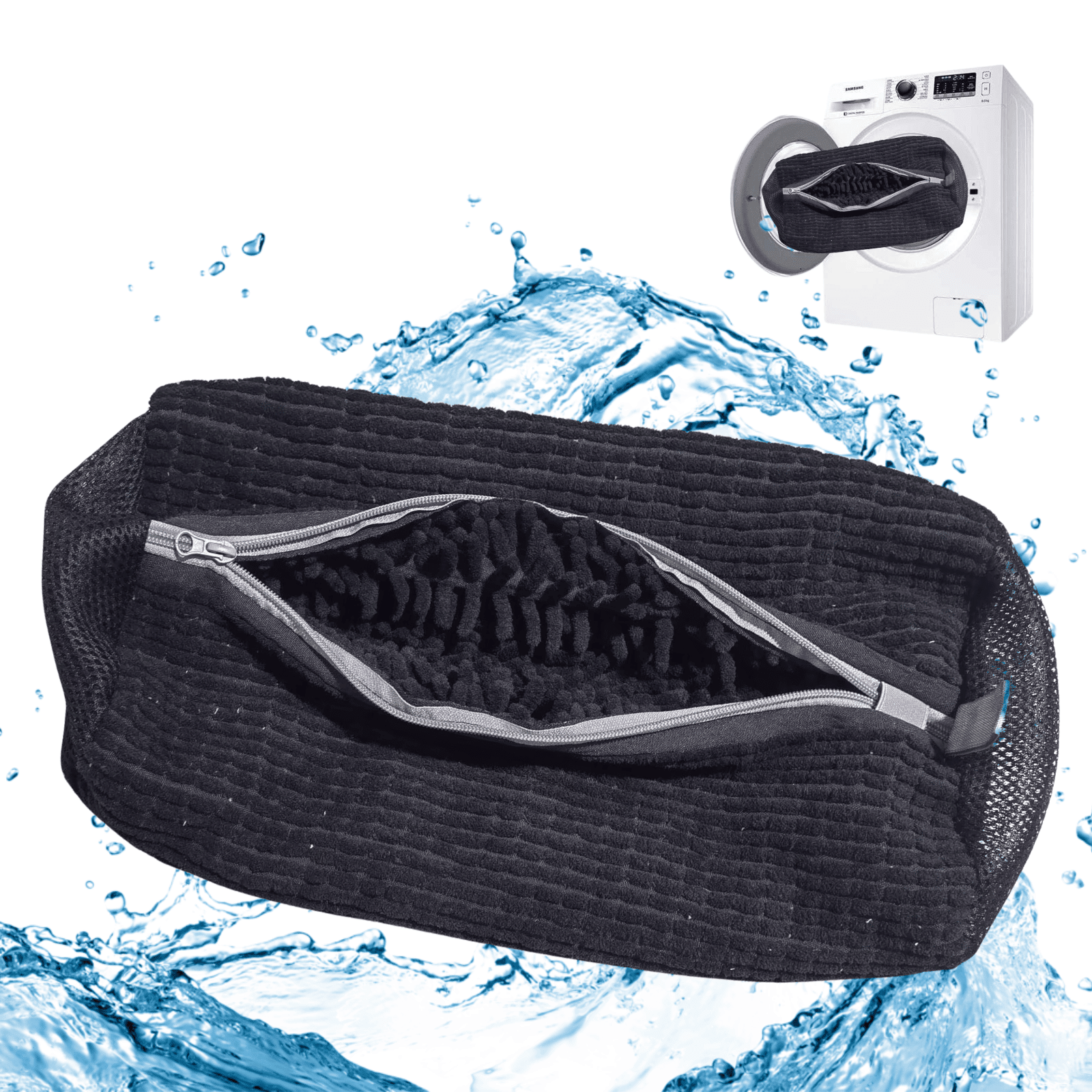 Sac Spalat Incaltaminte HASEPE pentru Masina de Spalat, Protectie Pantofi, Fibra Moale, Material Rezistent, Fermoar Premium, 39x19 cm, Gri - HASEPE