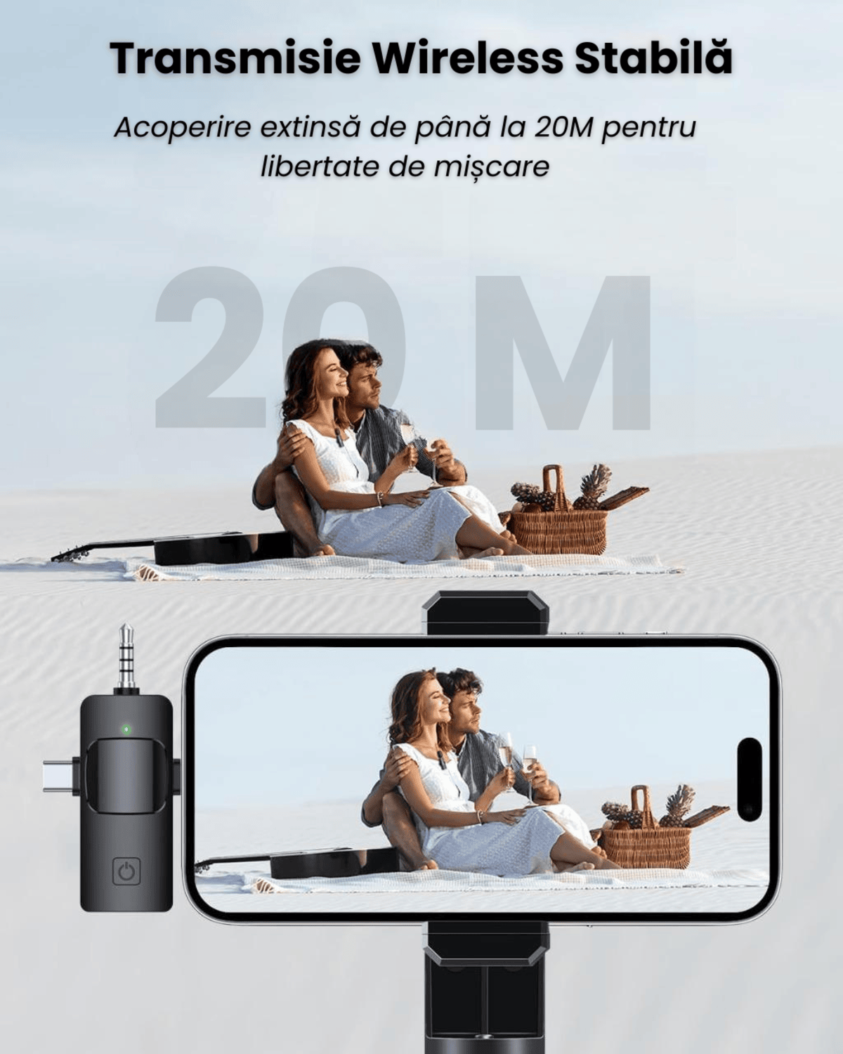 Set 2 Microfoane Lavaliera Wireless Profesionale HASEPE, Compatibile iPhone, Android, Laptop, Tableta, Reducere Zgomot, Type C, Lightning, Jack, Reincarcabile, Live Streaming, 2.4 GHz