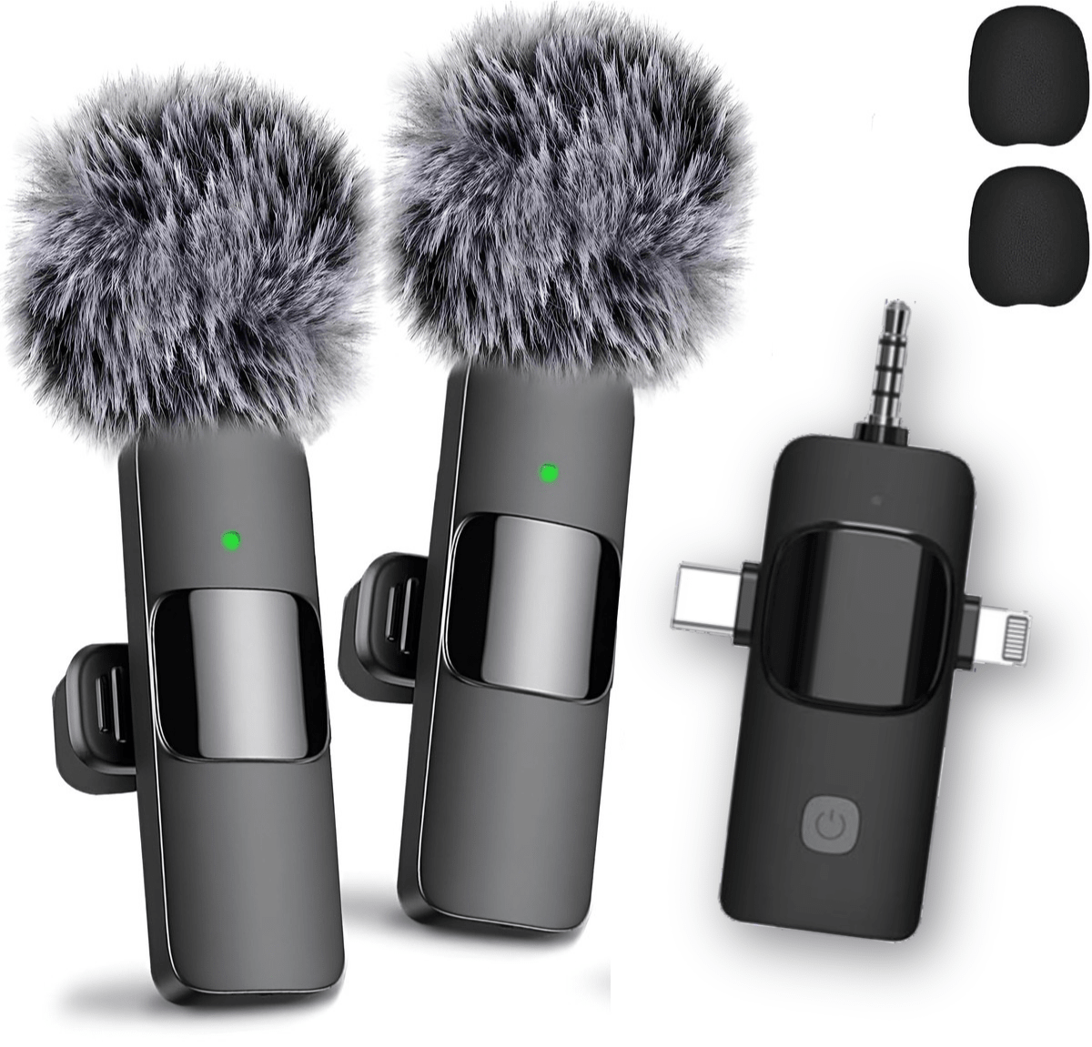 Set 2 Microfoane Lavaliera Wireless Profesionale HASEPE, Compatibile iPhone, Android, Laptop, Tableta, Reducere Zgomot, Type C, Lightning, Jack, Reincarcabile, Live Streaming, 2.4 GHz - HASEPE