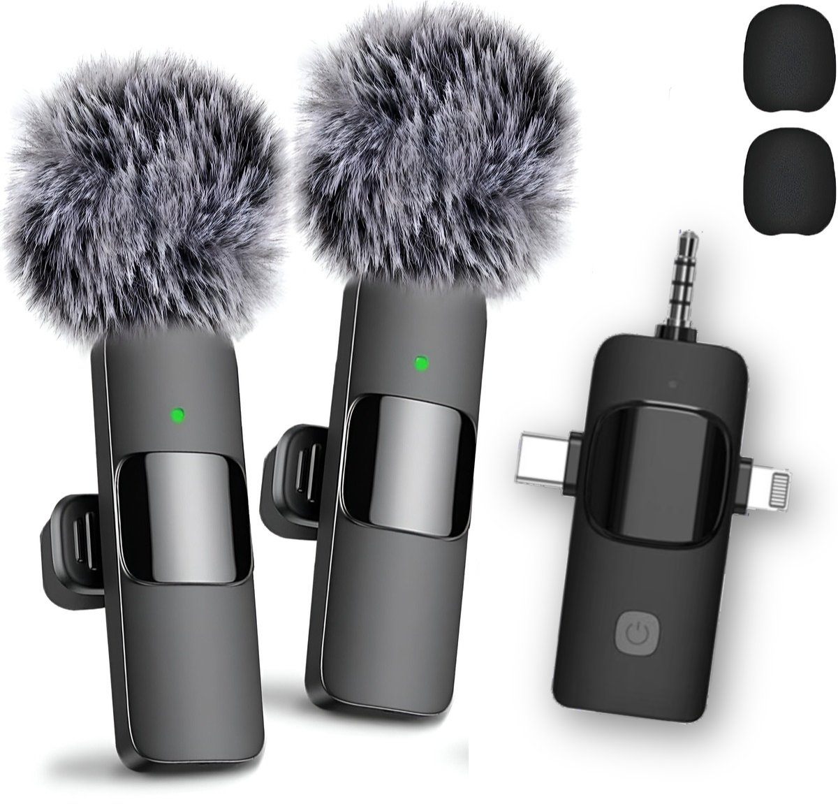 Set 2 Microfoane Lavaliera Wireless Profesionale HASEPE, Compatibile iPhone, Android, Laptop, Tableta, Reducere Zgomot, Type C, Lightning, Jack, Reincarcabile, Live Streaming, 2.4 GHz