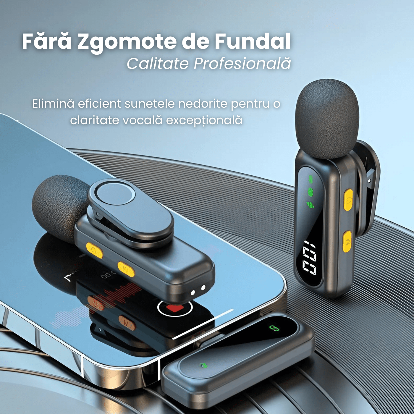 Set 2 Microfoane Lavaliera Wireless HASEPE cu Afisaj Digital, Anulare Zgomot 360, Raza 30m, 4 Moduri Sunet, Compatibile iPhone, Android, PC, iPad, Tableta, Autonomie 14h - HASEPE