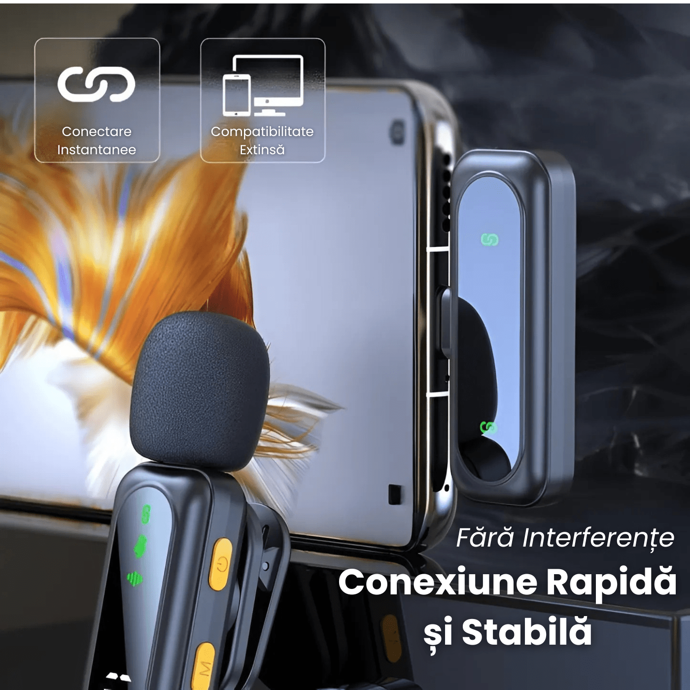 Set 2 Microfoane Lavaliera Wireless HASEPE cu Afisaj Digital, Anulare Zgomot 360, Raza 30m, 4 Moduri Sunet, Compatibile iPhone, Android, PC, iPad, Tableta, Autonomie 14h - HASEPE