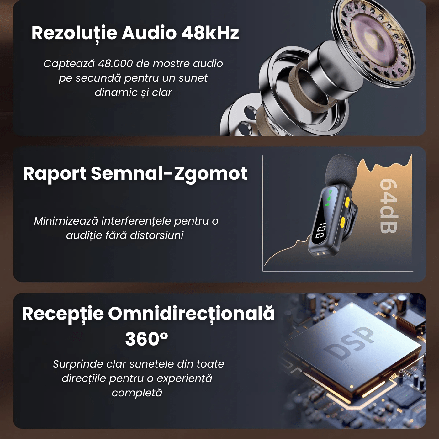 Set 2 Microfoane Lavaliera Wireless HASEPE cu Afisaj Digital, Anulare Zgomot 360, Raza 30m, 4 Moduri Sunet, Compatibile iPhone, Android, PC, iPad, Tableta, Autonomie 14h - HASEPE