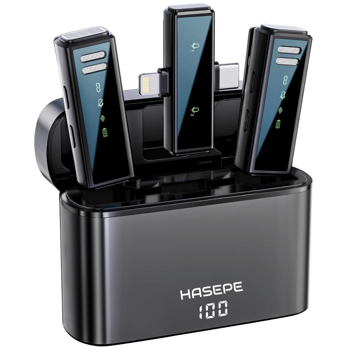 Set 2 Microfoane Lavaliera Wireless Profesionale HASEPE, Reducere Zgomot DSP, Compatibile iPhone, Android, Laptop, Tableta, 2.4G Stabil, Reincarcabile, Ideale pentru Vlog, Live, Podcast - HASEPE