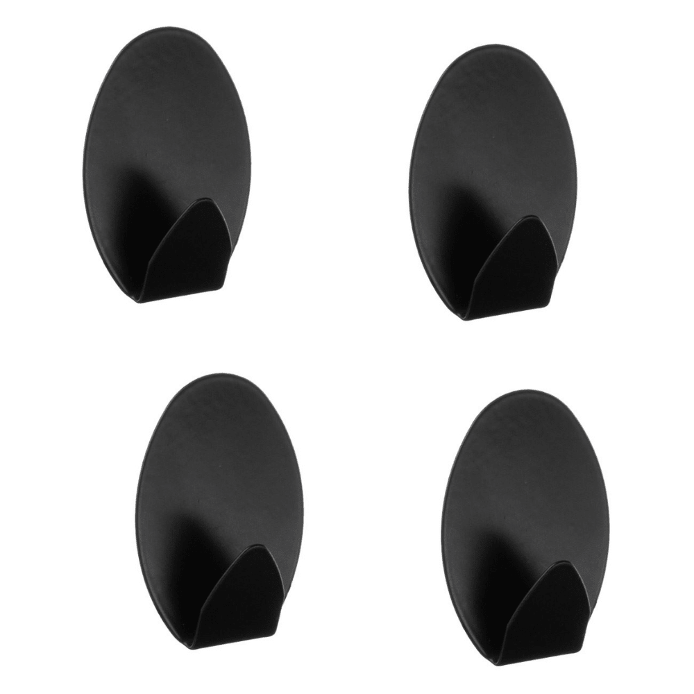 Set 4 Cuiere Autoadezive Baie, Carlige Metalice Negre, Organizare Prosoape si Accesorii, Fixare Fara Gauri, 3,5x5 cm, Design Modern - HASEPE