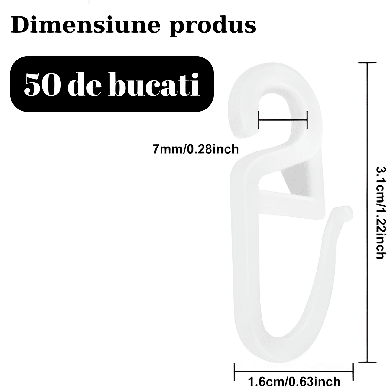 Set 50 Carlige Perdea Home Sweet Paradise, Plastic Rezistent, Culoare Alb, Accesorii pentru Sine si Draperii - HASEPE