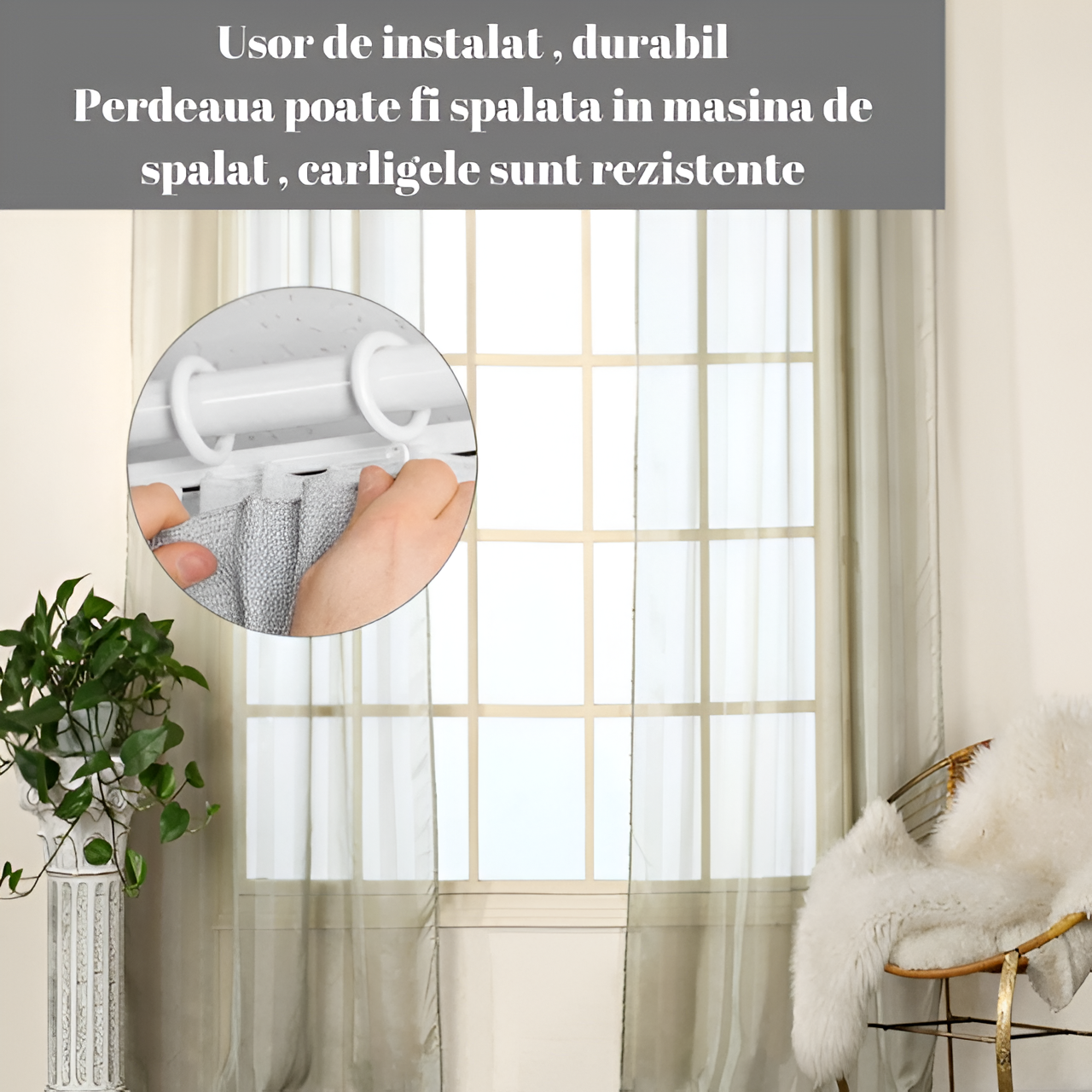 Set 50 Carlige Perdea Home Sweet Paradise, Plastic Rezistent, Culoare Alb, Accesorii pentru Sine si Draperii