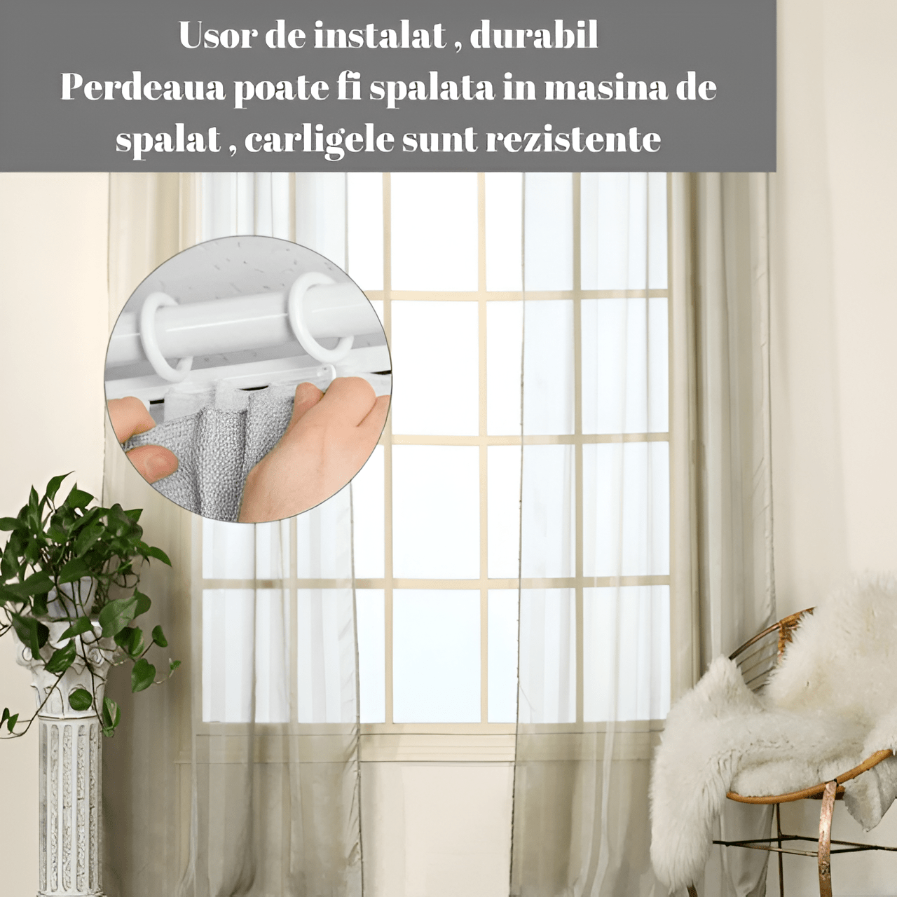 Set 50 Carlige Perdea Home Sweet Paradise, Plastic Transparent Rezistent, Accesorii pentru Sine si Draperii - HASEPE