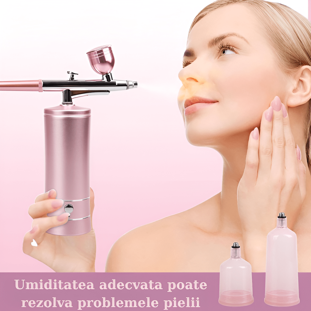 Set Aerograf Airbrush Portabil cu Compresor HASEPE, Fara Fir, Duza 0.3mm, Reincarcabil USB, pentru Manichiura, Pictura, Tatuaje, Ornare Torturi, Roz - HASEPE