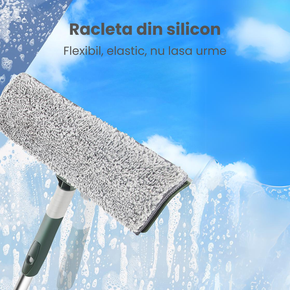Stergator Geamuri Telescopic Multifunctional HASEPE, Maner Extensibil 29–226 cm, Racleta Cauciuc, 2 Lavete Microfibra, Curatare Geamuri, Gresie, Faianta, Podea, Gri
