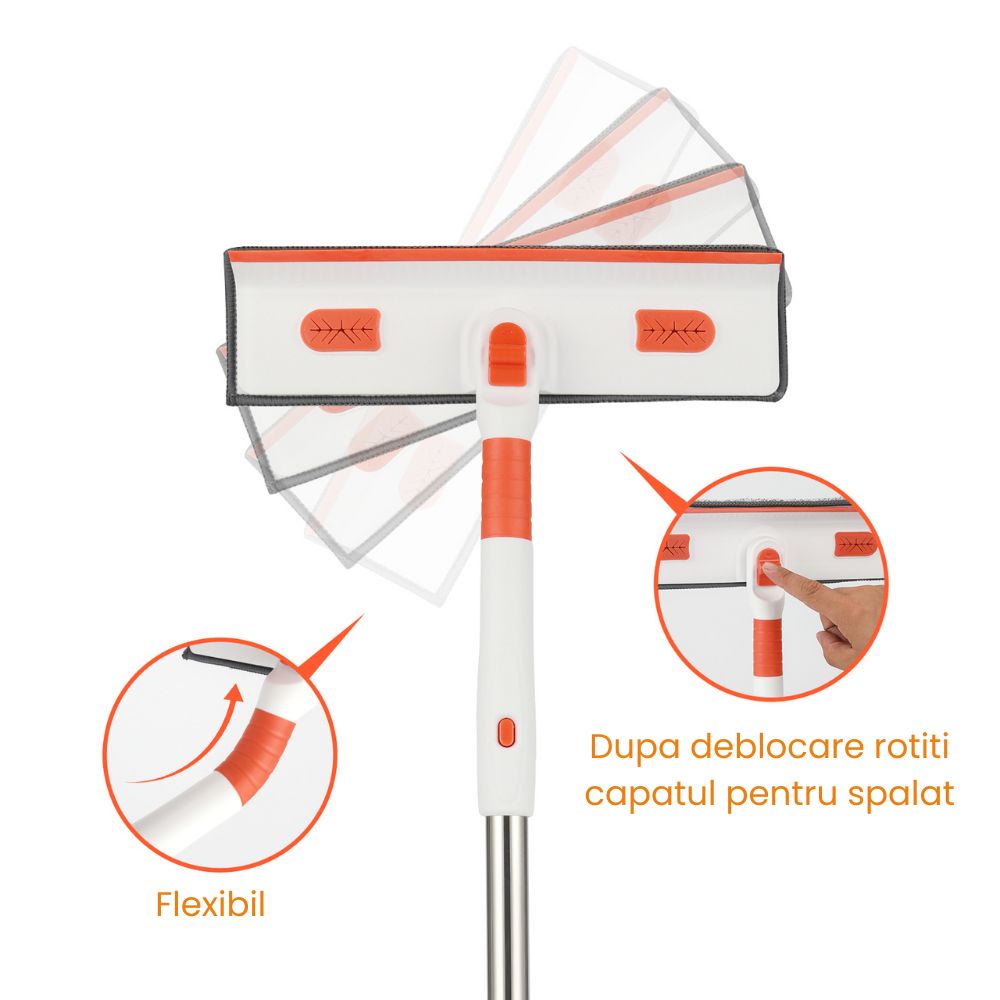 Stergator Geamuri Telescopic Multifunctional HASEPE, Maner Extensibil 29–226 cm, Racleta Cauciuc, 2 Lavete Microfibra, Curatare Geamuri, Gresie, Faianta, Podea, Gri