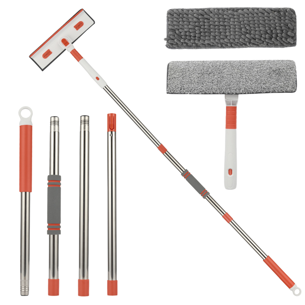 Stergator Geamuri Telescopic Multifunctional HASEPE, Maner Extensibil 29–226 cm, Racleta Cauciuc, 2 Lavete Microfibra, Curatare Geamuri, Gresie, Faianta, Podea, Gri