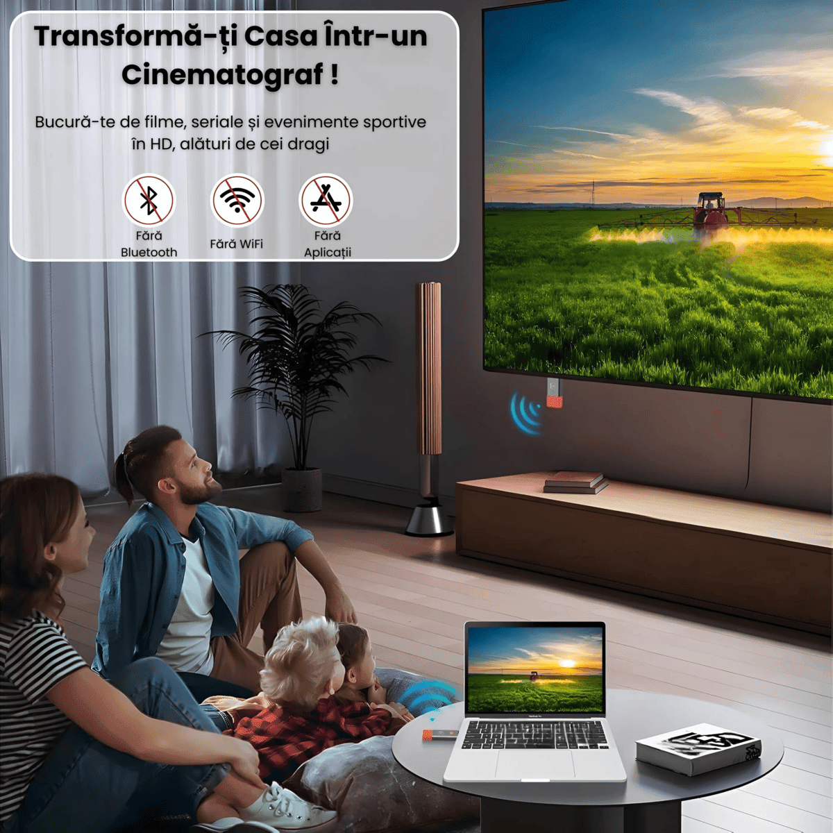 Transmițător și Receptor HDMI Wireless HASEPE, Extender HDMI Full HD 1080P, Plug & Play, Rază 50m, Conexiune 5.8G Stabilă, Compatibil Laptop, PC, TV, Proiector, Consolă Gaming - HASEPE