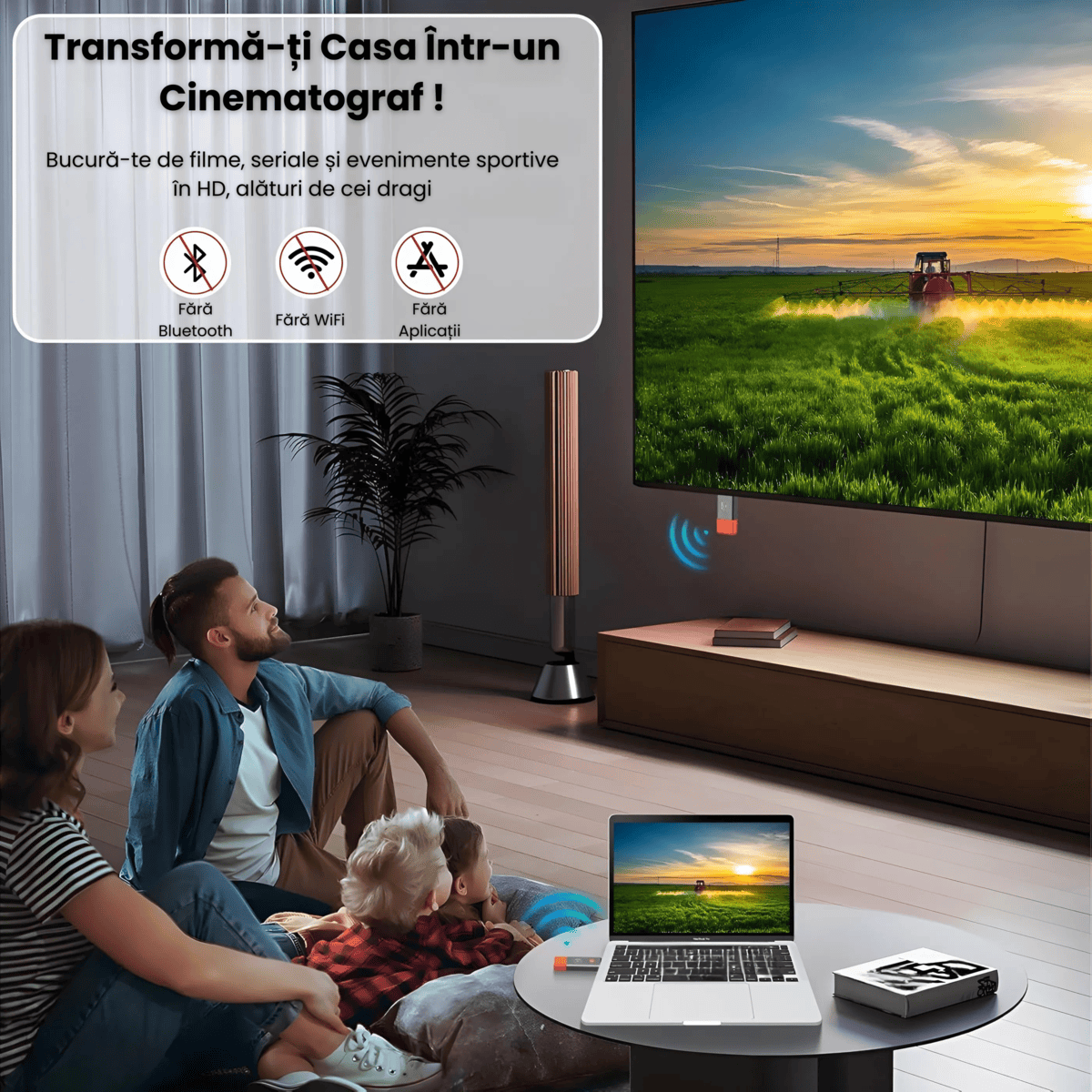 Transmițător și Receptor HDMI Wireless HASEPE, Extender HDMI Full HD 1080P, Plug & Play, Rază 50m, Conexiune 5.8G Stabilă, Compatibil Laptop, PC, TV, Proiector, Consolă Gaming